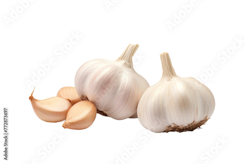 Two Garlic Bulbs Side by Side. On a White or Clear Surface PNG Transparent Background..