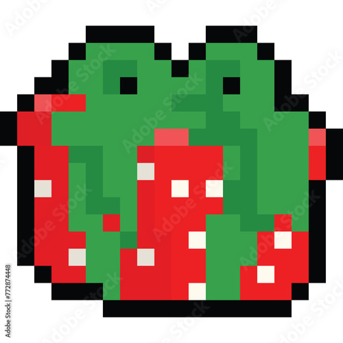 Pixel art cartoon christmas red gift box icon