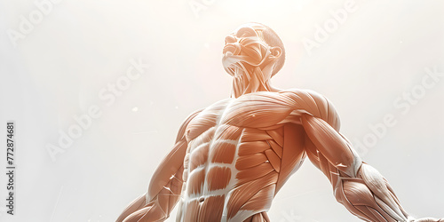 Muscle anatomy in the human body on a pristine white background illuminating the intricate network of muscles and their functions