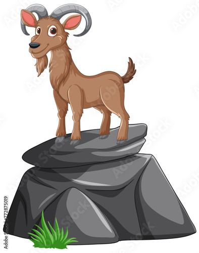 Illustration of a goat with ram horns on a rock