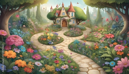 An Illustration Of A Whimsical Fairy Tale Garden