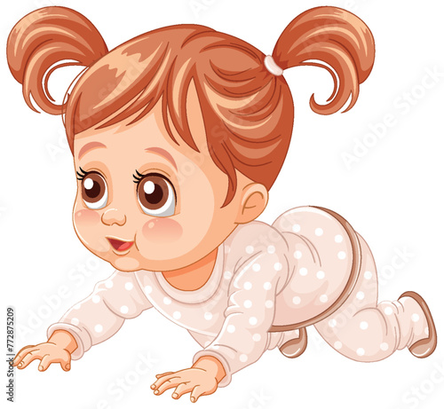 Vector graphic of a cute baby girl crawling.