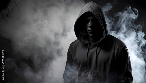Man in Hood Dark figure on smoke background