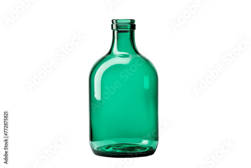 Green Glass Bottle on White Background. On a White or Clear Surface PNG Transparent Background..
