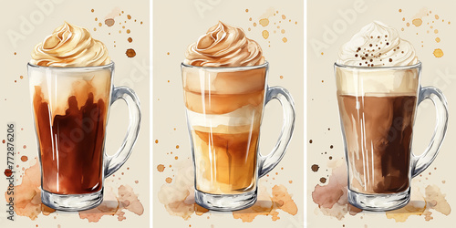 cooffe cream set glasses, clipart photo