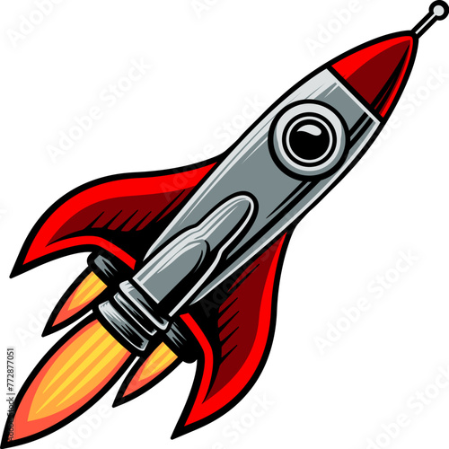 A rocket space ship cartoon spaceship rocketship illustration in a retro vintage style