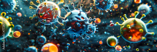 Detailed rendering of a virus, illustrating its complex structure and the threat it poses to human health, emphasizing the ongoing challenge of dealing with pandemics photo