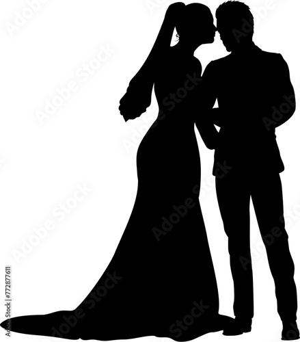 Bride and groom couple silh...
