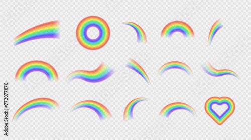 Bright realistic arch rainbows and round halo rainbow. Fantasy symbol of good luck. Natural arcuate phenomenon in the sky. Multicolor circular arc. The symbol of rain, sky, clear, nature.
 photo