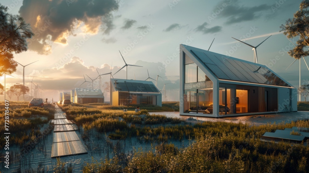 Fototapeta premium House Surrounded by Wind Turbines