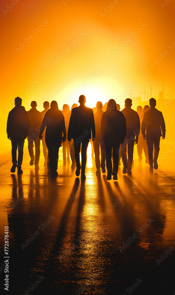 Group of business people in silhouette walking confidently Group of business people in silhouette walking confidently