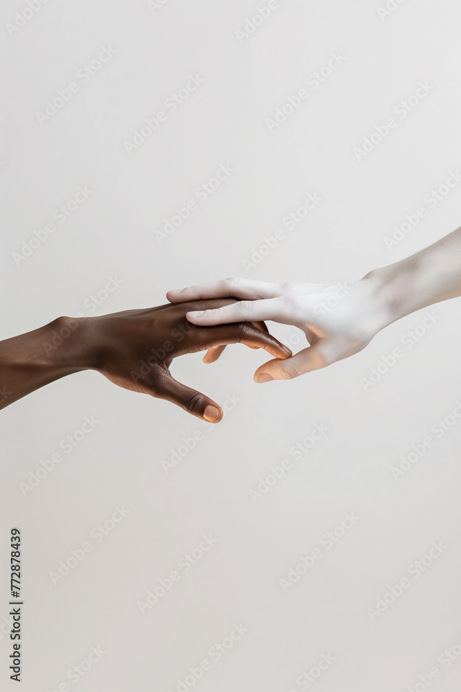 Gently touch between two multi ethnic white and black arms