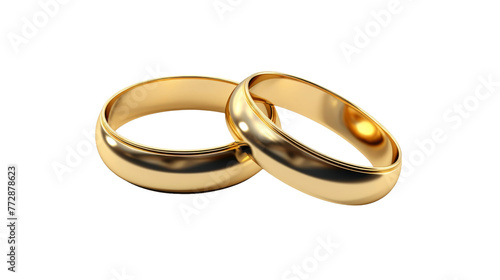 Two Gold Wedding Rings on White Background. On a White or Clear Surface PNG Transparent Background..