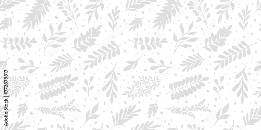 Minimalist elegant leaf nature background, white vector repeat pattern wallpaper with leaves Minimalist elegant leaf nature background, white vector repeat pattern wallpaper with leaves