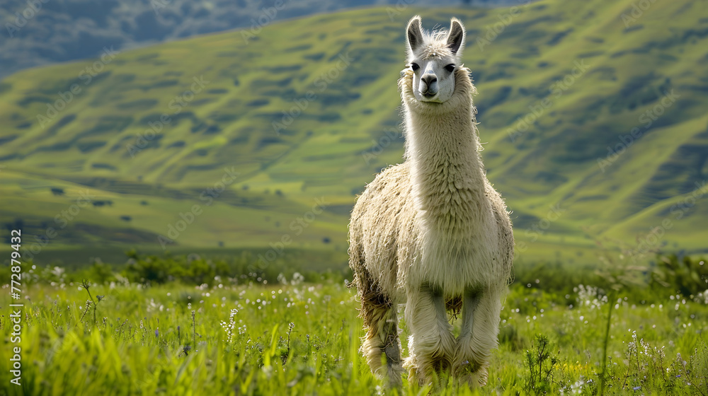 Image of a Charming White Llama Captured in its Exquisite Natural Habitat
