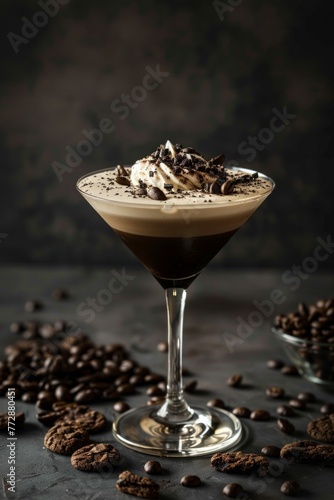 coffee and chocolate isolated on a stylish black backdrop (ID: 772880451)