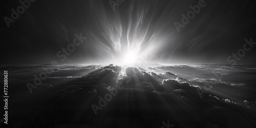 Rising Sun Over Clouds A Stunning Black and White Image of the Sky Generative AI