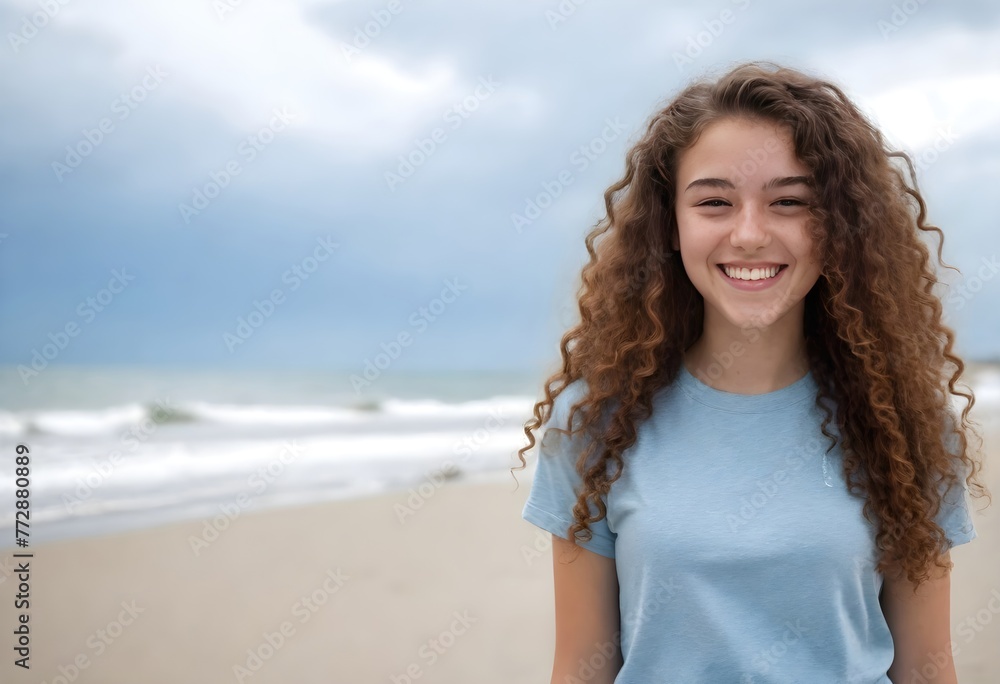Smiling Latin Woman by the Sea Beach Portrait Smiling Latin Woman by the Sea Beach Portrait