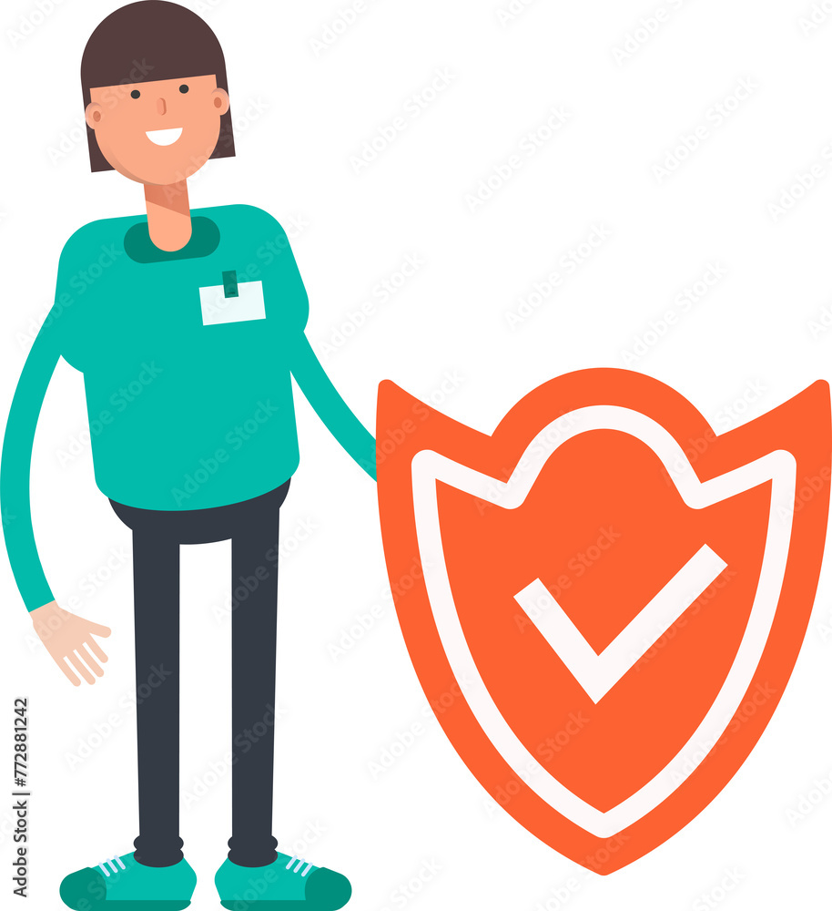 Woman Staff Character and Check Mark Shield
Woman Staff Character and Check Mark Shield