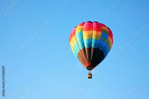 colorful balloon rising against clear blue sky background