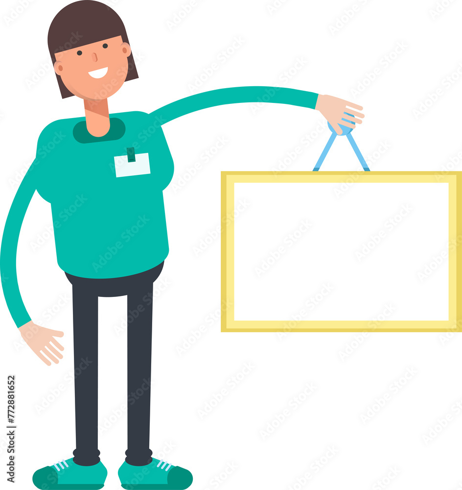 Woman Staff Character Holding Blank Signage
Woman Staff Character Holding Blank Signage