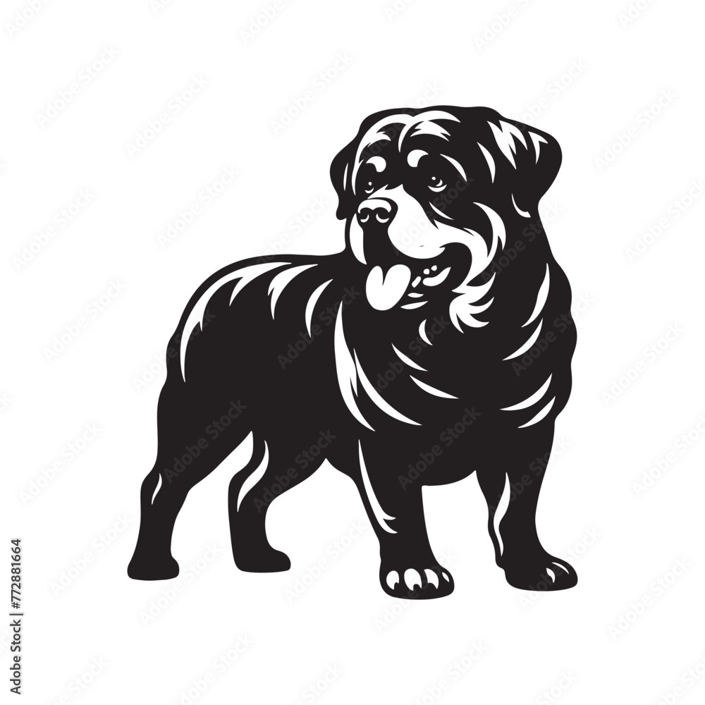 Rottweiler Dog Silhouette: Majestic Guard and Companion in Classic Profile- Rottweiler black vector stock.