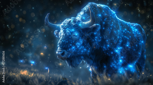 Mysterious Glowing Bison at Night