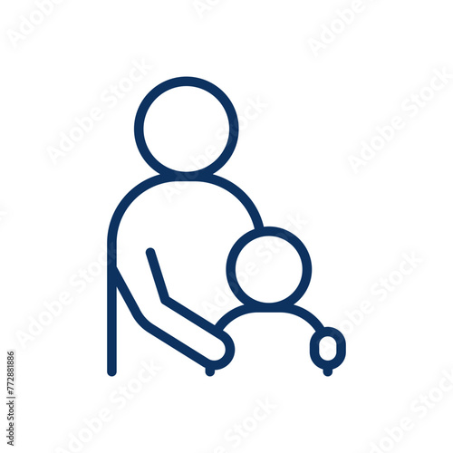 Parental Guidance and Support Icon. Simple Line Illustration of an Adult Helping a Child, Symbolizing Support, Guidance, and Parent-Child Relationships.