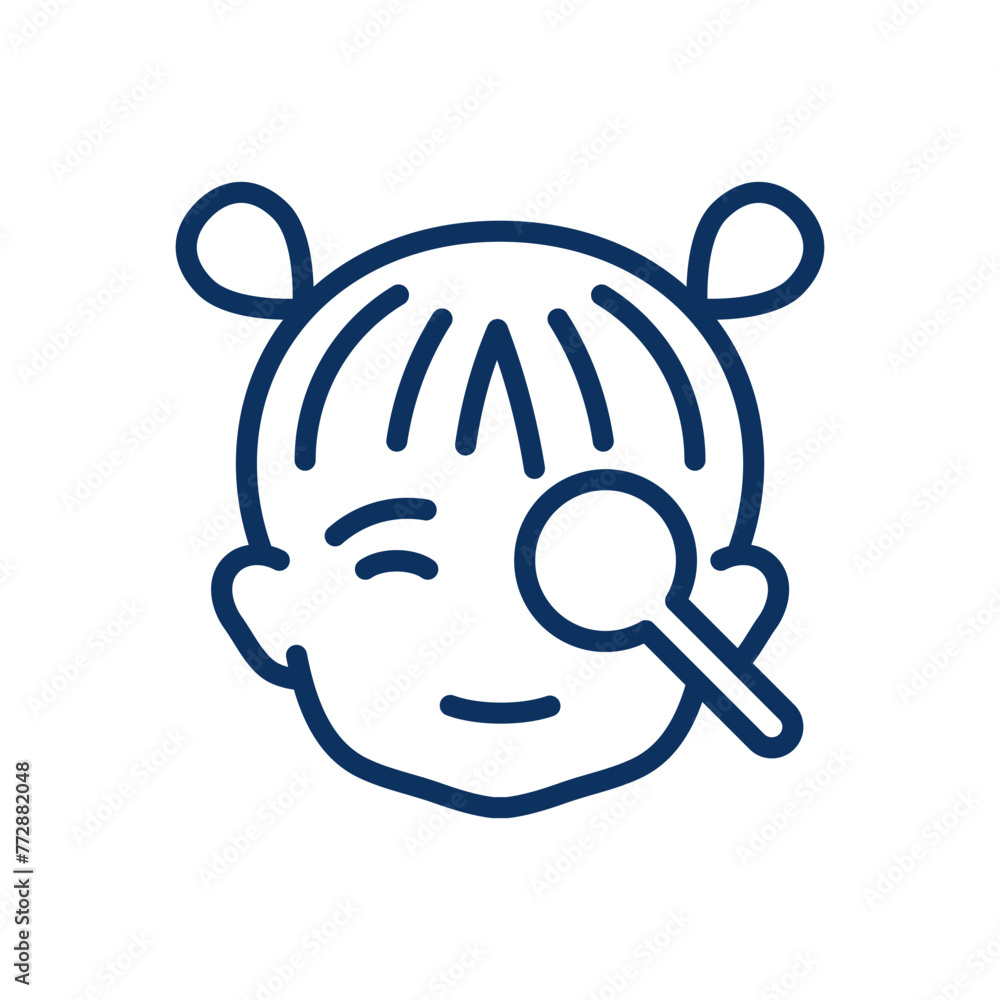 Pediatric Vision Test Icon. Simple Line Illustration of a Girl's Face with an Eye Being Examined by an Eye Occluder, Indicating Eyesight Checkup and Ophthalmology for Kids. Pediatric Vision Test Icon. Simple Line Illustration of a Girl's Face with an Eye Being Examined by an Eye Occluder, Indicating Eyesight Checkup and Ophthalmology for Kids.