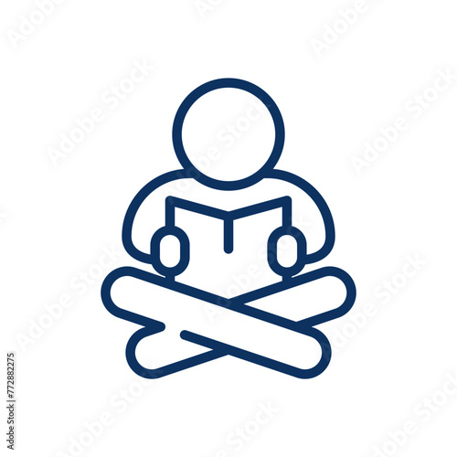 Fototapeta Naklejka Na Ścianę i Meble -  Literacy and Learning Icon. Simple Line Illustration of a Child Reading a Book, Symbolizing Education, Knowledge, and Early Child Development.