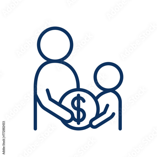 Teach Kids Financial Literacy Icon: Simple Line Illustration of Children Smart Money Management Education and Reasonable Use of Pocket Money