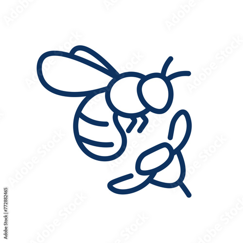 Kid's Nature Study Icon with Bee and Flower: Simple Line Illustration of Children Learning about Ecology and Fauna and Flora