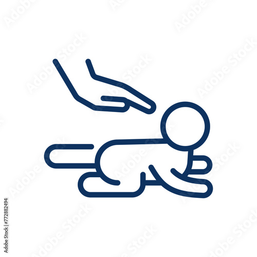 Soothing Toddler Massage Icon: Thin Line Illustration of a Gentle Touch for Baby Wellness and Parent Bonding Vector