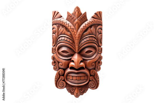 Wooden Mask on White Background. On a White or Clear Surface PNG Transparent Background..