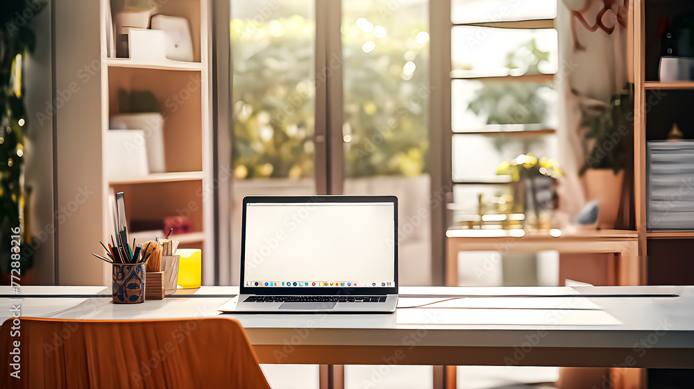 A workspace at home. Home office with laptop. A workspace at home. Home office with laptop.