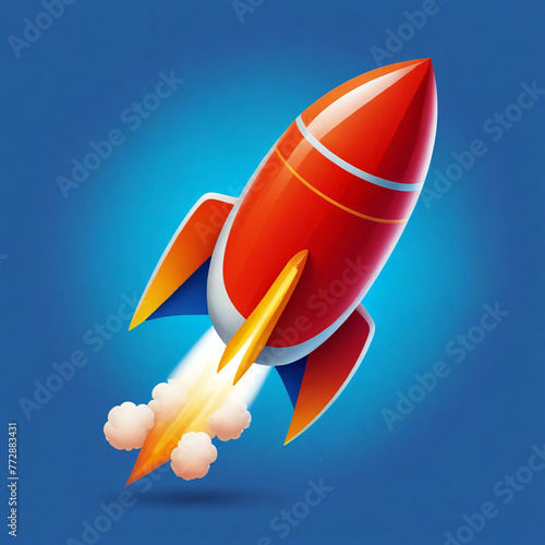 rocket in space in blue sky icon