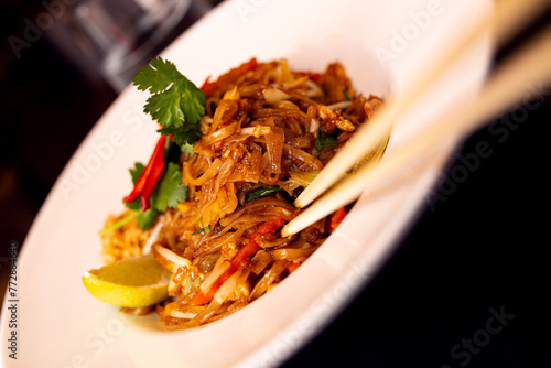 Thai Food Chicken Pad Thai at a Restaurant within London United Kingdom (ID: 772884640)