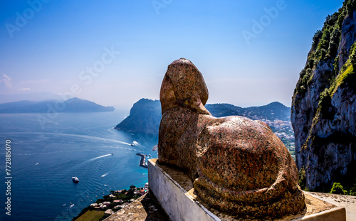 statue of a sphinx in Capri island, italy photo