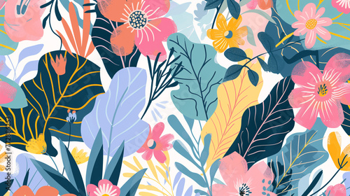 flowers and foliage colorful pattern spring summer background  evoking the joy and energy of the sunny season in a captivating visual presentation  Generative AI.