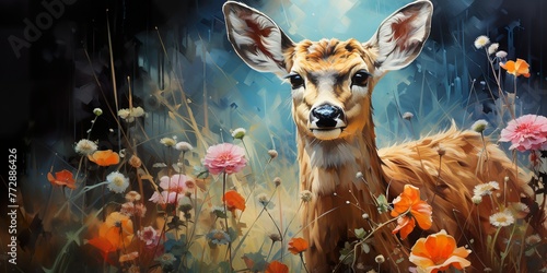 Picture a deer nestled among wildflowers, its delicate presence and gentle demeanor reminding photo