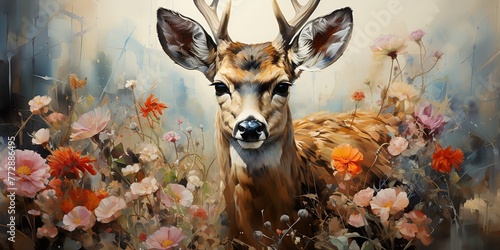 Visualize a deer with a shimmering coat, reflecting the colors of the forest and the sunlight