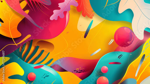 Abstract background inspired by the theme of summer, incorporating vibrant colors, dynamic shapes, and playful elements , Generative AI.