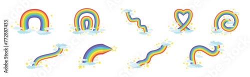Rainbow Different Shape with Fluffy Cloud Vector Set © topvectors