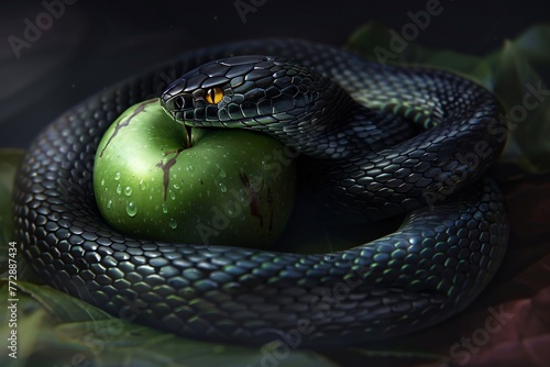 Snack Time A Snake Enjoys a Green Apple Generative AI