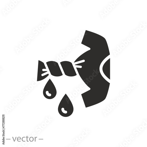 twirling fabric for dry icon, squeeze wet laundry, washing machine function, wring out, flat symbol on white background - vector illustration