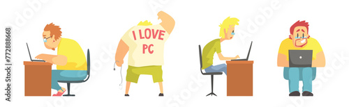 Funny Nerd and Geek Man Character Computer Lover Vector Set