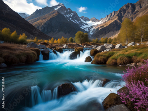 waterfall in the mountains of the caucasus photo