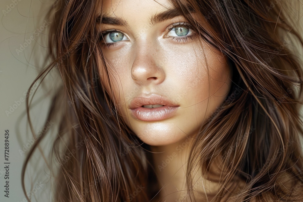 Stunning Young Woman with Irresistible Blue Eyes and Luscious Brown Hair in Natural Light Stunning Young Woman with Irresistible Blue Eyes and Luscious Brown Hair in Natural Light