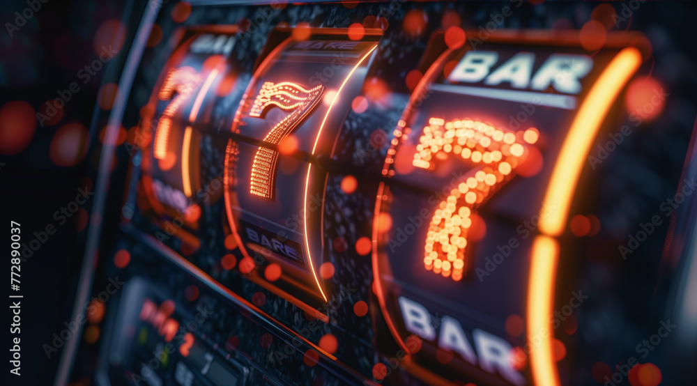 3d render of slot machine with neon lights and glowing numbers on the glass 3d render of slot machine with neon lights and glowing numbers on the glass