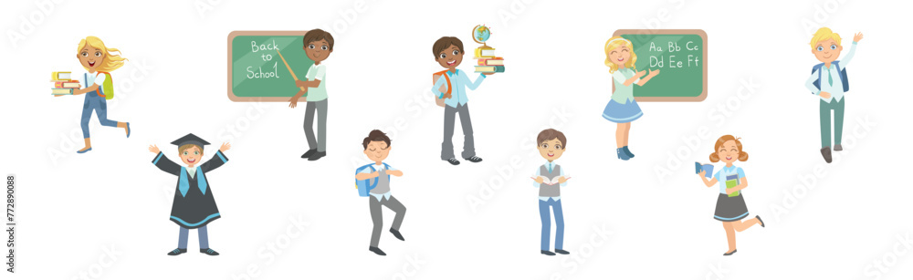 Back to School with Little Children with Education Object Vector Set Back to School with Little Children with Education Object Vector Set